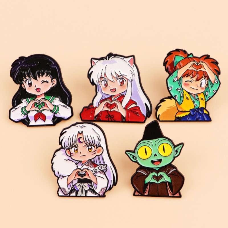 Enamel Pin Set - 귀여운 늑대 귀 판타지 캐릭터 하트