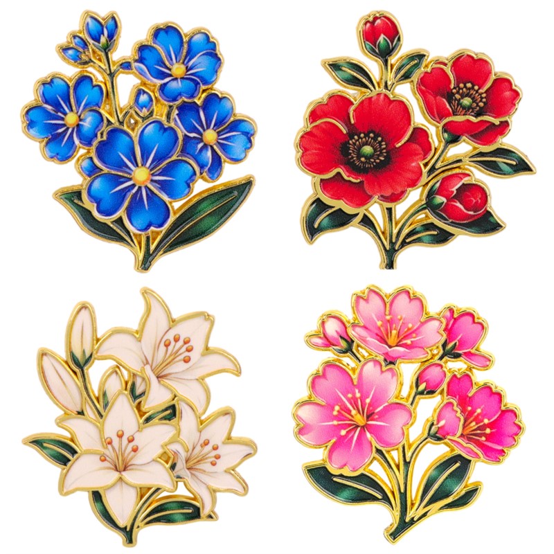 Enamel Pin Set - 귀여운 빈티지 다채로운 꽃무늬 에나멜 핀