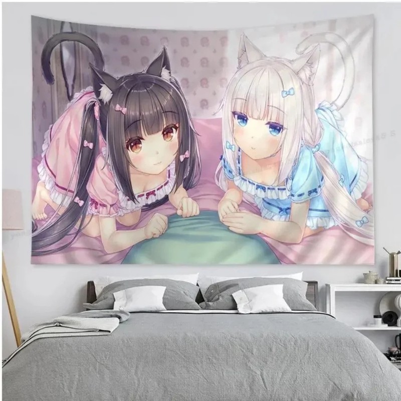 Wall Scroll Tapestry - VIKAMA 고양이 소녀 애니메이션 태피스트리 달콤한