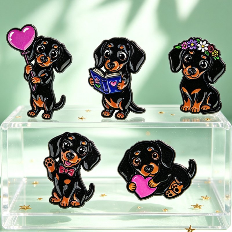 5pcs 귀여운 닥스훈트 에나멜 핀 세트 하트 꽃 책  - Enamel Pin Set 리뷰 및 가격