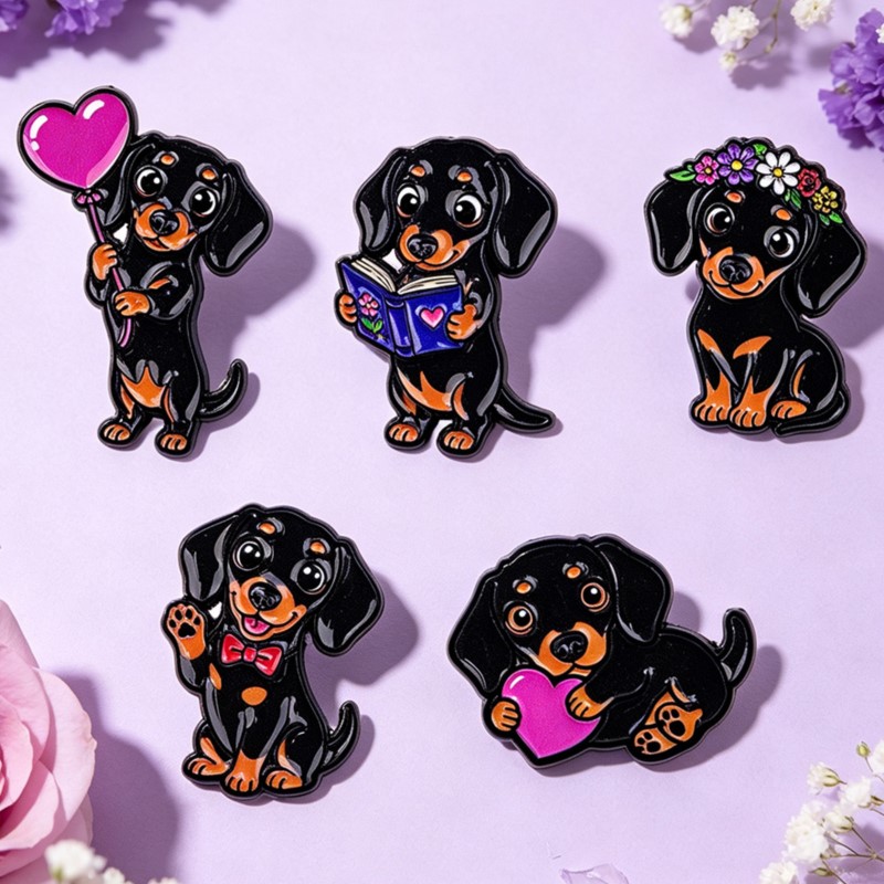 5pcs 귀여운 닥스훈트 에나멜 핀 세트 하트 꽃 책  - Enamel Pin Set 리뷰 및 가격