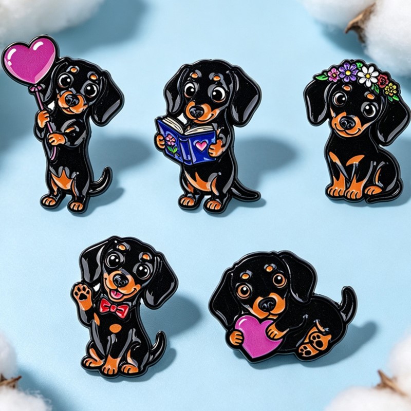5pcs 귀여운 닥스훈트 에나멜 핀 세트 하트 꽃 책  - Enamel Pin Set 리뷰 및 가격