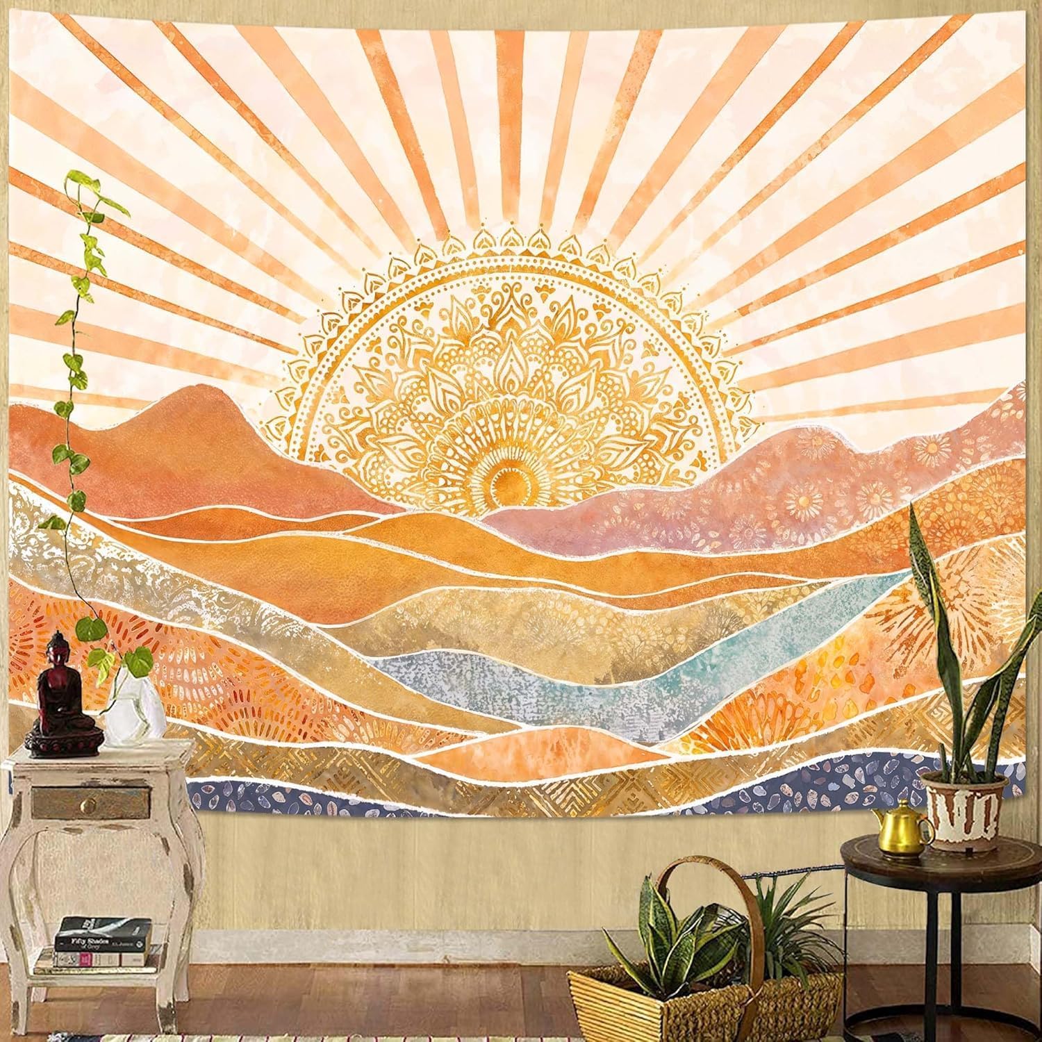 미적 감각이 돋보이는 보헤미안 태양 산 테이프스트리,  - Wall Scroll Tapestry 리뷰 및 가격