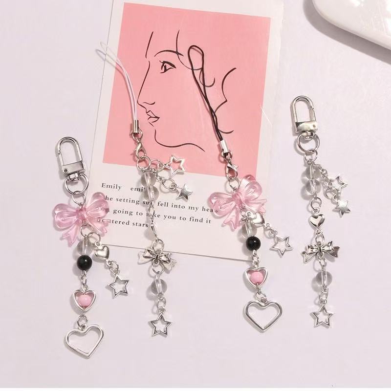 휴대폰 끈 키체인 여성 소녀 한국 핑크 곰 나비 꽃 폰 - Anime Merchandise Keychain 리뷰 및 가격