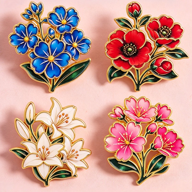 귀여운 빈티지 다채로운 꽃무늬 에나멜 핀 백합 벚꽃 양 - Enamel Pin Set 리뷰 및 가격