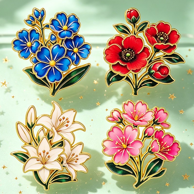 귀여운 빈티지 다채로운 꽃무늬 에나멜 핀 백합 벚꽃 양 - Enamel Pin Set 리뷰 및 가격